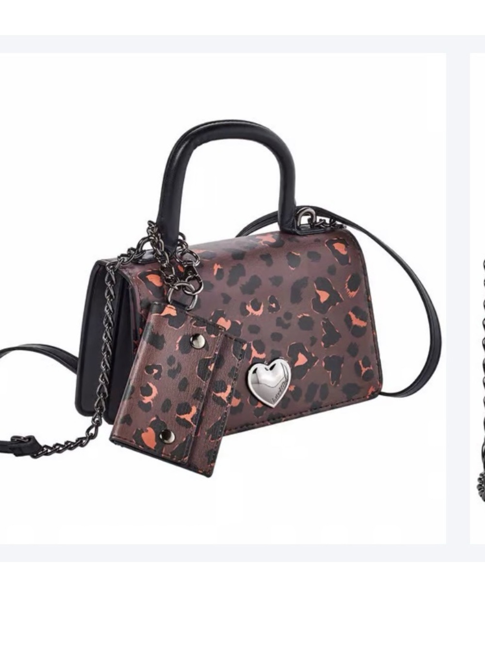 Luv Betsey Betsey Johnson Brown/Black Leopard Print Top-Handle Satchel Handbag - Picture 3 of 5